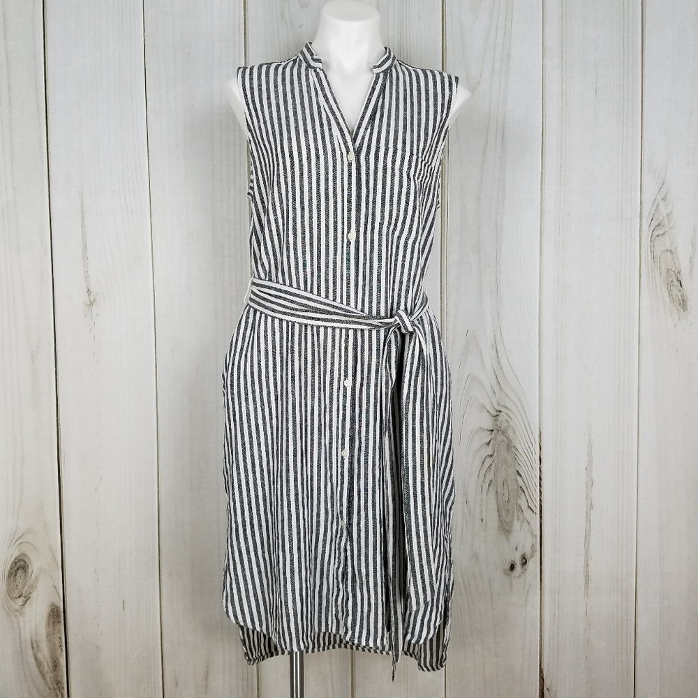 GAP | Black White Striped Sleeveless Linen Dress